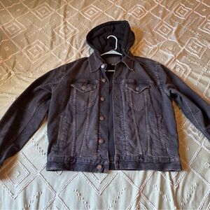 American Eagle Outfitters Black Hooded Jean Jacket